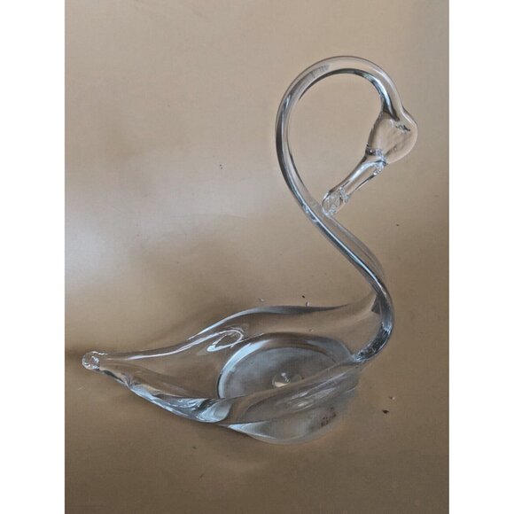 Duncan Miller Hand Blown Clear Glass Swan Trinket/Candy/Nut Bowl 7" x 7" x 3" - Picture 7 of 12